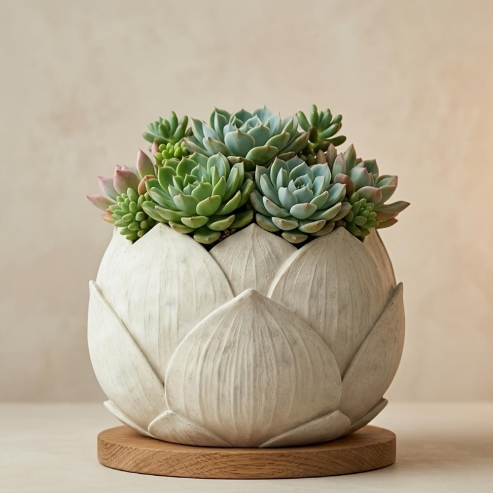 Aloe Vera Pot - Exquisiter Kreativer Lotusförmiger Harz-Blumentopf mit Drainage-Loch